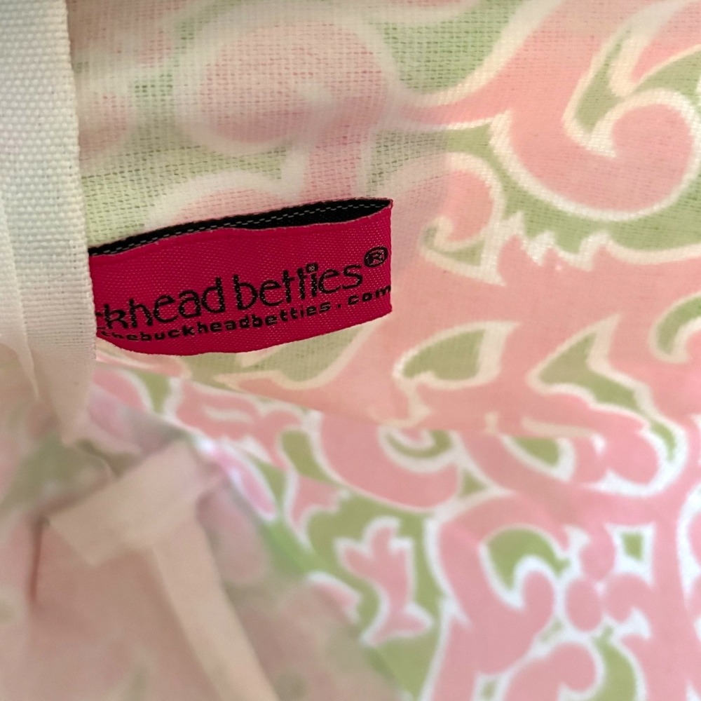 Buckhead Betties Large‎ Cosmetic Bag Pink Green Scroll Print Zipper Pouch - Picture 6 of 9